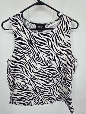 Just Polly Black & White Zebra Print Crop Tank 1X